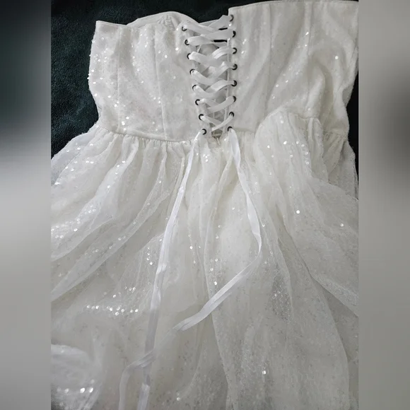 NWT Selkie Strapless White Sequin Dress (Frosted Degas Dress) - Picture 3 of 13